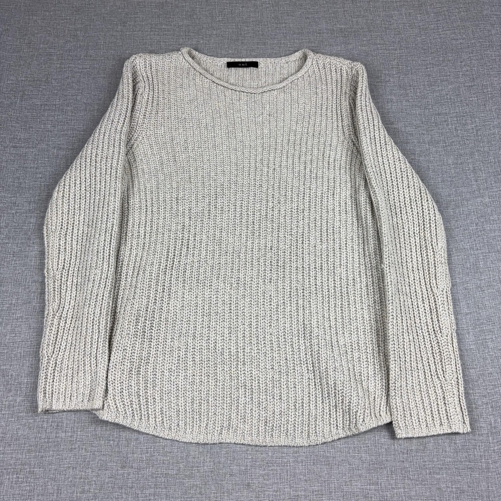 Oui Sweater Womens 12 Beige Crew Neck Long Sleeve Chunky-Knit Pullover
